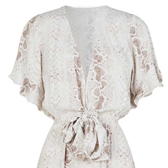 Boho Plunging Front Tie Snakeskin Ruffle Dress - Picture 6 of 7